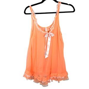 Victoria's Secret 2000s Orange Pink Sheer Babydoll Bow Flowy Slip Medium NEW